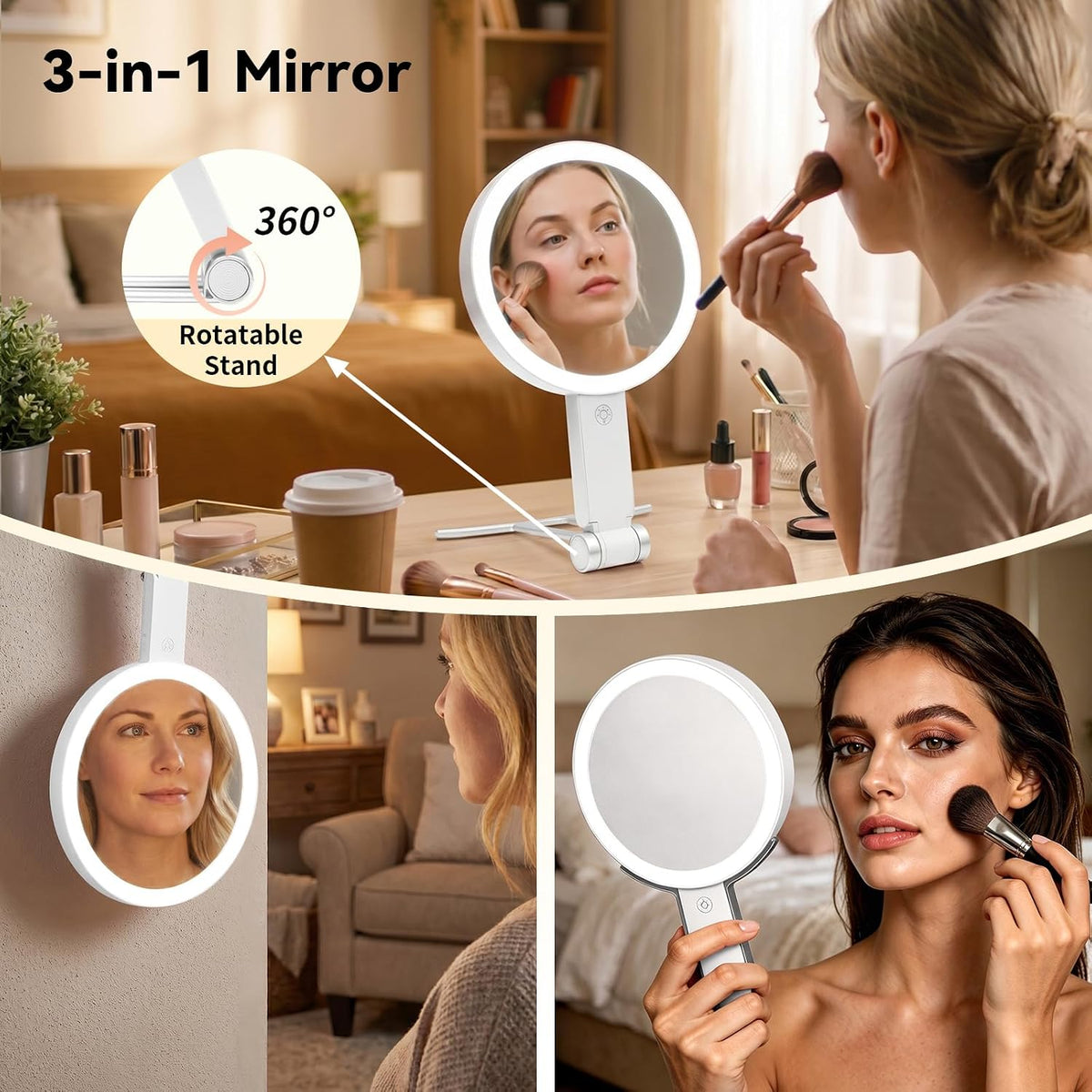 Travel Makeup Mirror with Lights, Rechargeable 30X/1X Magnifying Mirror
