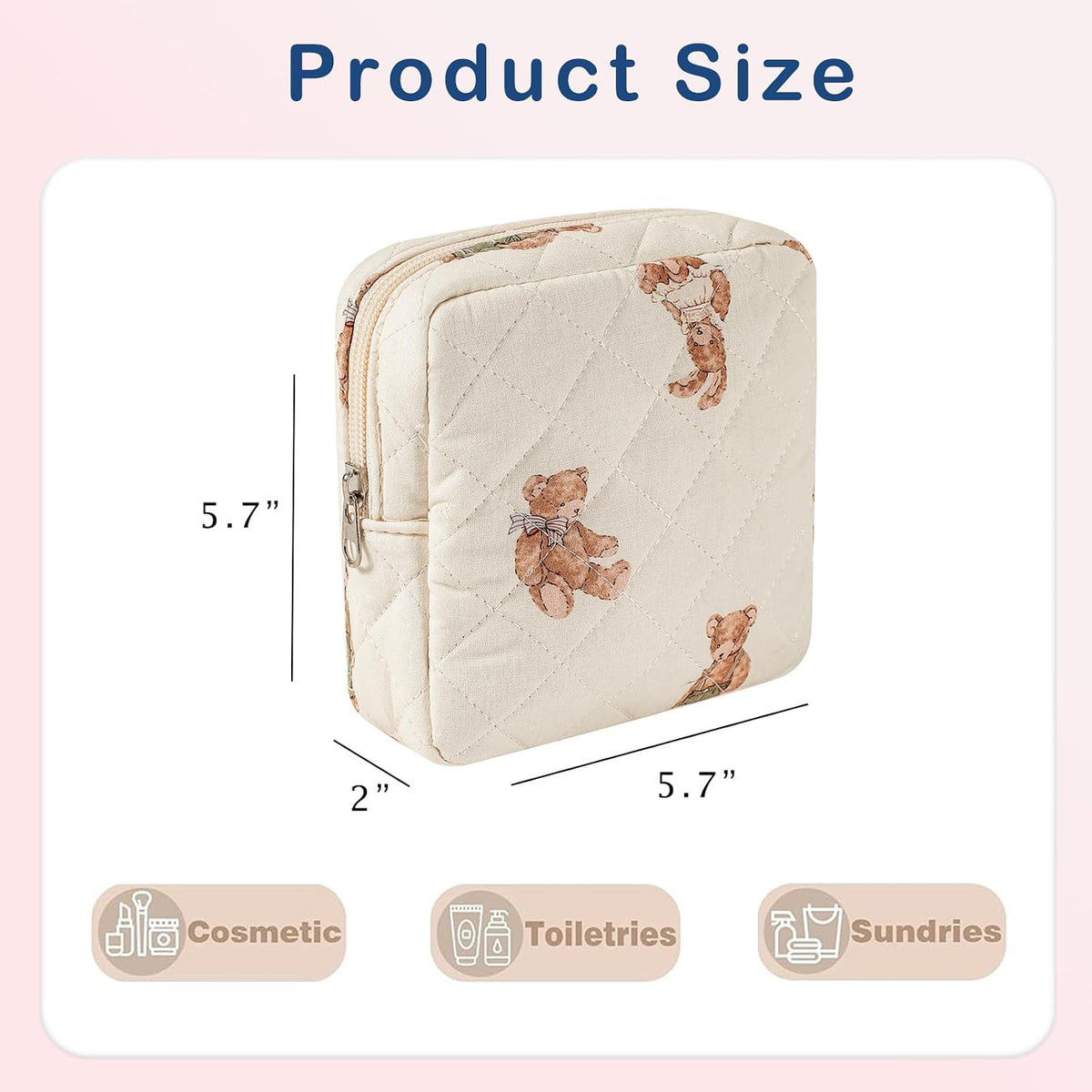uekeboag Small Quilted Cotton Makeup Bag for Purse（01White Bear）