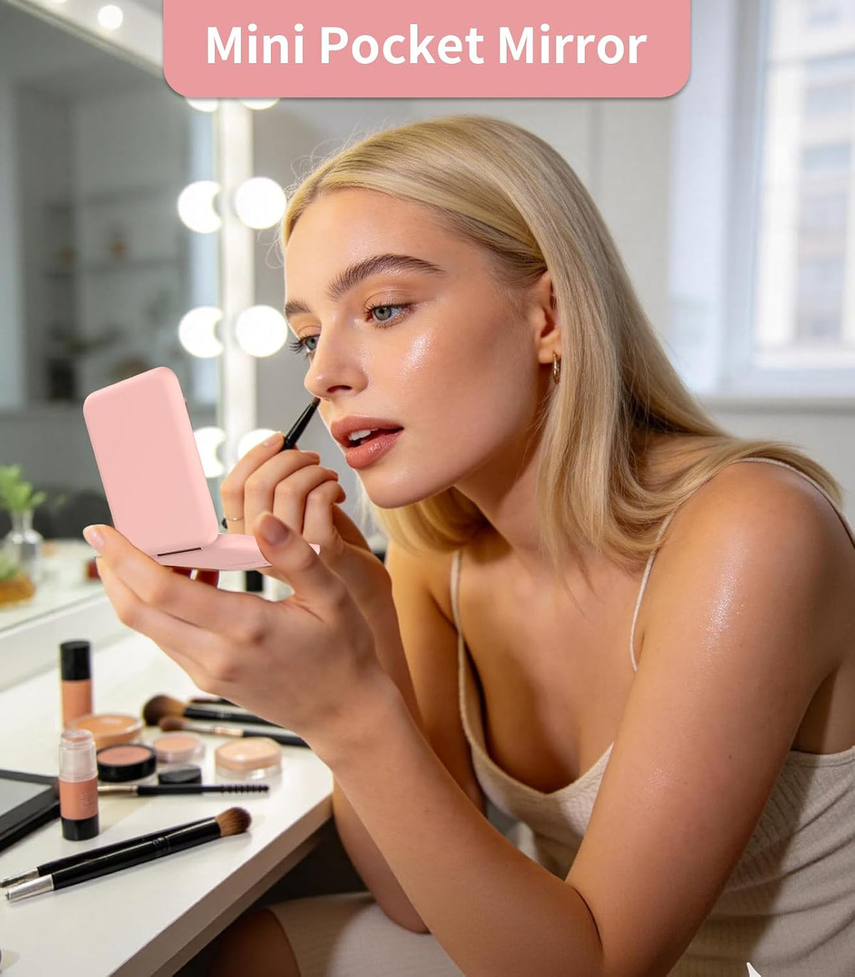 WOBSION 1x/3x Small Lighted Makeup Mirror for Purse