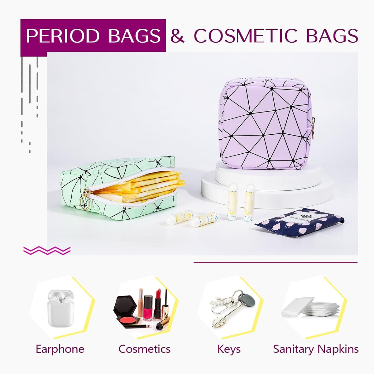 Likesing Period Bag Pouch, Leather Tampon Holder for Purse-Colorful Purple