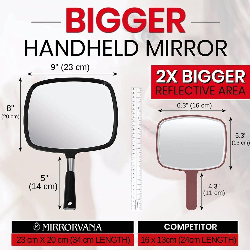 MIRRORVANA Large Hand Mirror with Comfy Handle, 9" x 13" (Black)