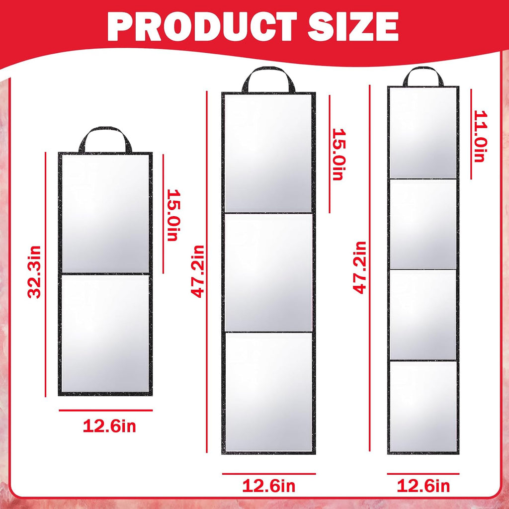 Foldable Acrylic Full Length Mirror with Handle, Black, Four-Fold