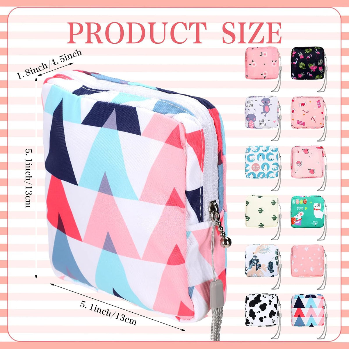 Paterr 12 Pcs Sanitary Napkin Storage Bag Set Portable Period Pouch with Lanyard for Menstrual Pad Bags Back to School First Period Gift for Teen Girls(Chic Style)