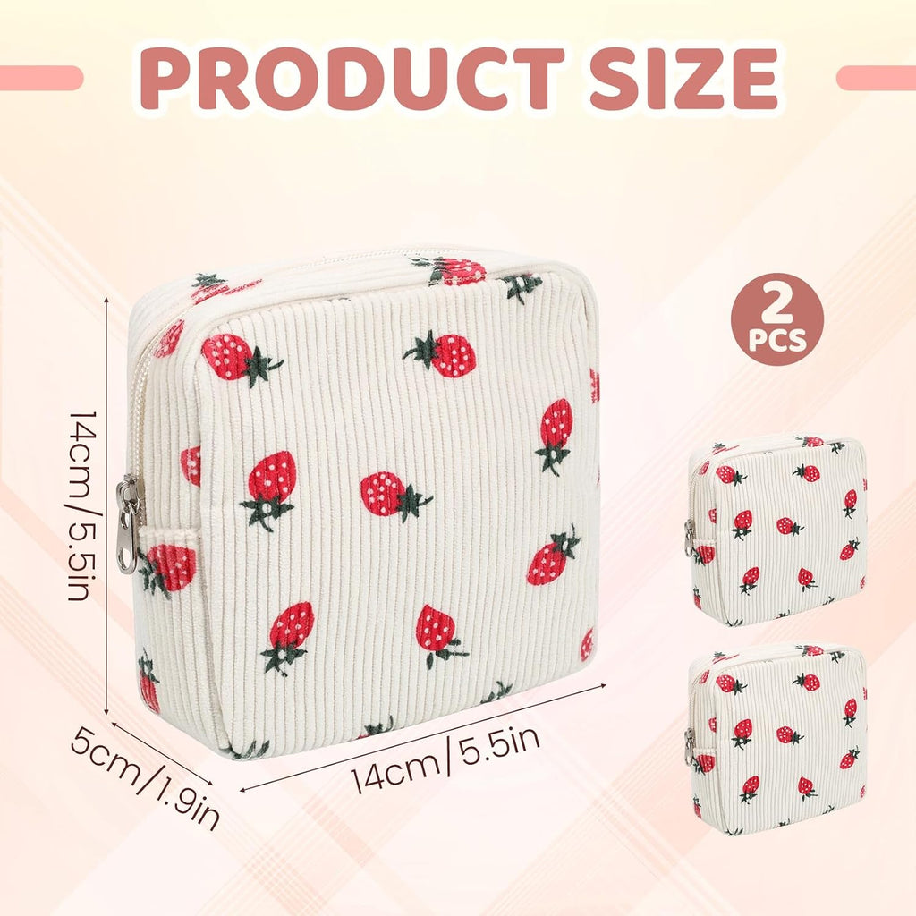Jeffdad 2Pcs Period Bag, Cute Portable Sanitary Napkin Storage Pouch & Mini Makeup Bag, Compact Small Cosmetic Pouch for On-the-Go Organization