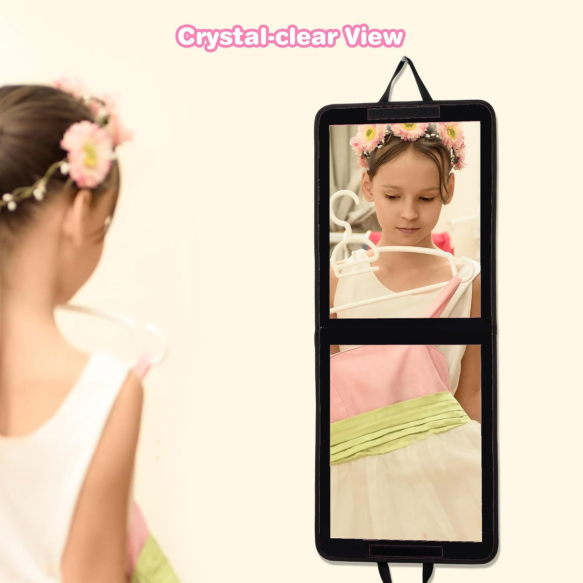 LPHUMEX Foldable Portable Full Length Mirror for Camping, Travel, Dancers, 32x13 Inch, Black, Hanging Folding Mirror for Dance, Full Body Travel Mirror