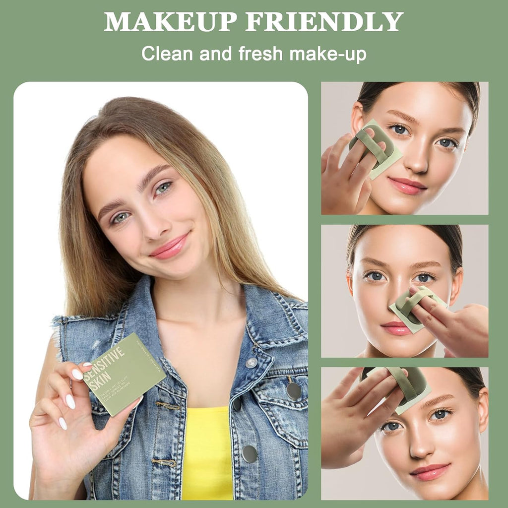 Oil Blotting Sheets for Face with Mirror & Puff, 300 Sheets Oil Absorbing Sheets for Oily Skin, Natural Fiber Blotting Paper, Makeup Friendly Face Oil Control Sheets