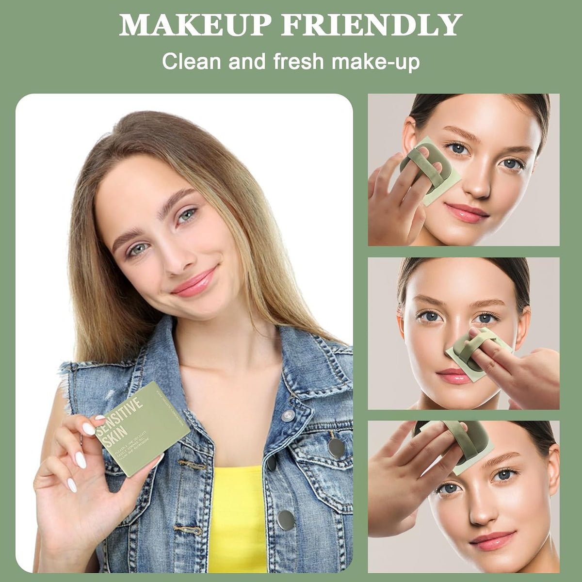 Oil Blotting Sheets for Face with Mirror & Puff, 300 Sheets Oil Absorbing Sheets for Oily Skin, Natural Fiber Blotting Paper, Makeup Friendly Face Oil Control Sheets
