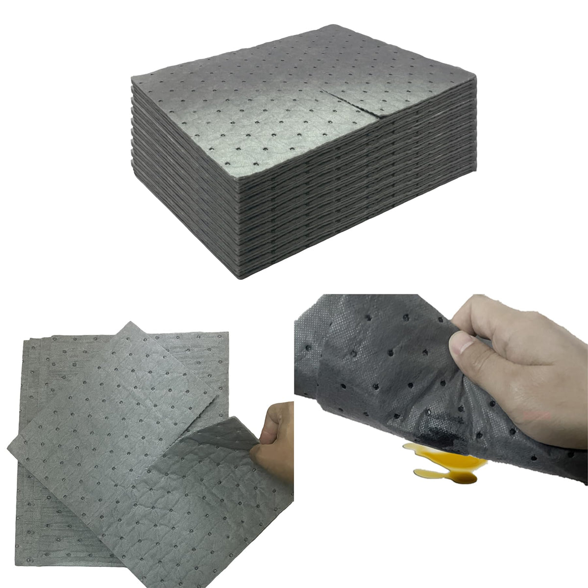 Oil Absorbent Pads, Universal Light Duty Absorbent Mats, 13"x9.8"