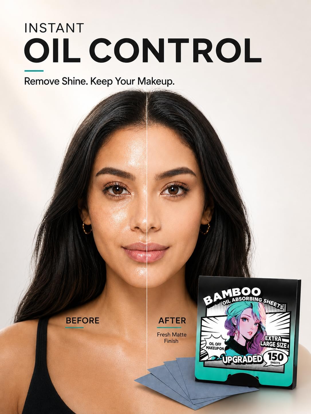 3pk/450 Sheets XL Oil Absorbing Sheets for Face, Oil Blotting Sheets Face Blotting Papers, Bamboo Charcoal