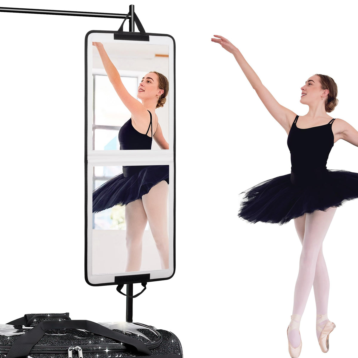 LPHUMEX Foldable Portable Full Length Mirror for Camping, Travel, Dancers, 32x13 Inch, Black, Hanging Folding Mirror for Dance, Full Body Travel Mirror