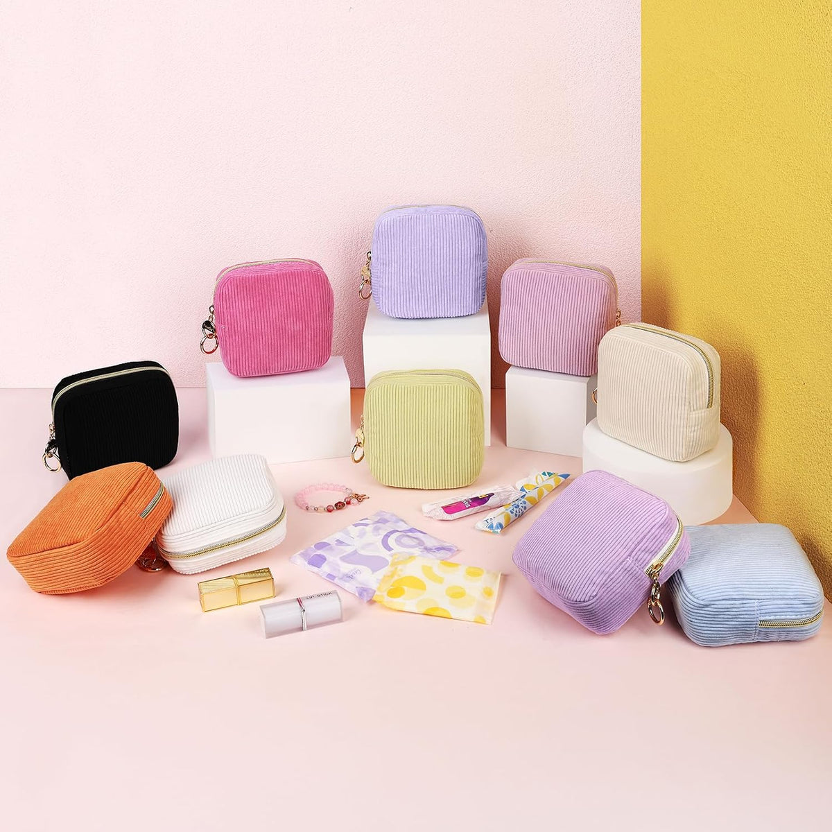 Period Bag for Teen Girls, Corduroy Sanitary Napkin Storage Bag, Menstrual Pad Pouches Tampon Holder for Purse