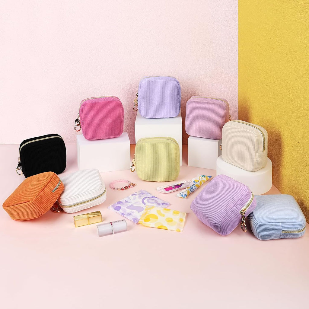 Period Bag for Teen Girls, Corduroy Sanitary Napkin Storage Bag, Menstrual Pad Pouches Tampon Holder for Purse