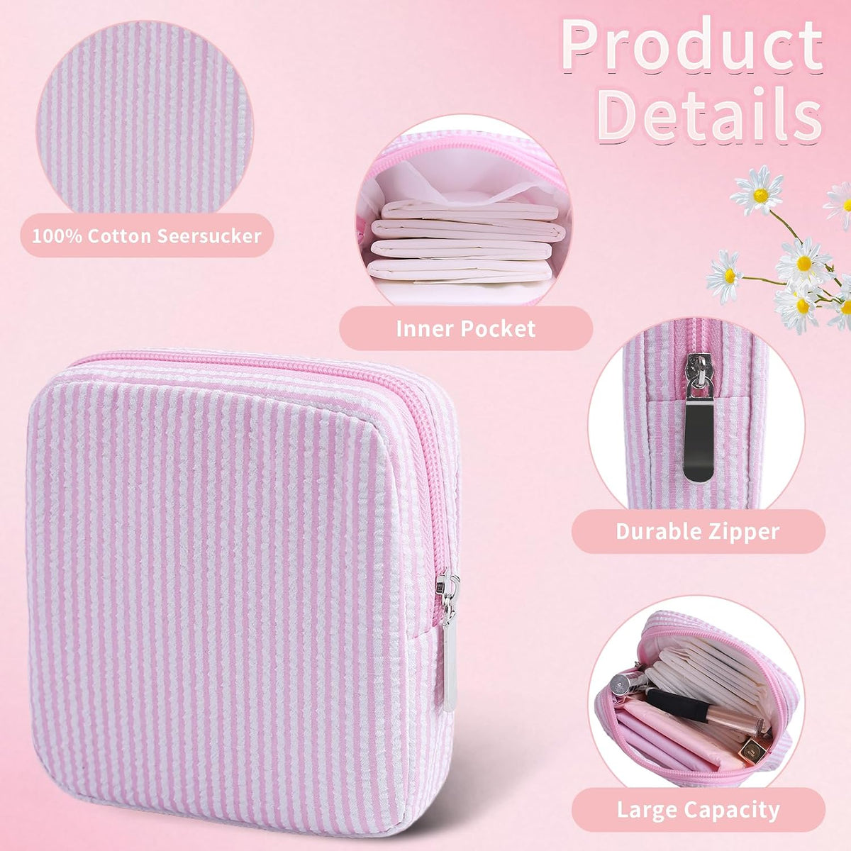 Period Bag for Teen Girls | Striped Sanitary Napkin Storage Bag | Cute Pads Pouch for Period | Menstrual Pouch for Pads, Tampons, Menstrual Cups & Panty Liners | Perfect for Travel & Daily Use