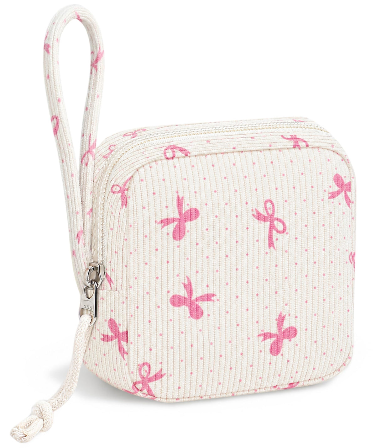 Corduroy Period Pouch for Women, Cute Sanitary Pad Pouch with Zipper, Portable Tampon Holder for Purse, Sanitary Napkin Storage Bag for Travel (Stripes Brown White)
