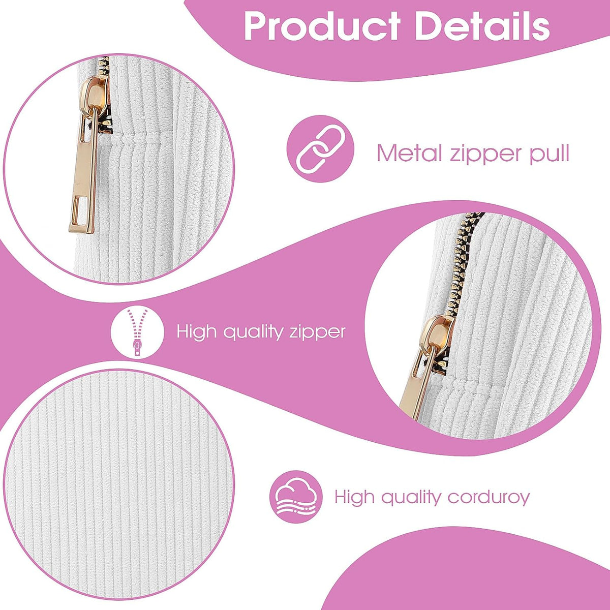 Xinjoduz 1 PCS Menstrual Bags for Teen Girls, Mini Corduroy Travel Period Bag for Sanitary Napkin Storage Portable Makeup Pouch with Zipper Feminine Pad Bags Tampon Holder for Women Purse(White)