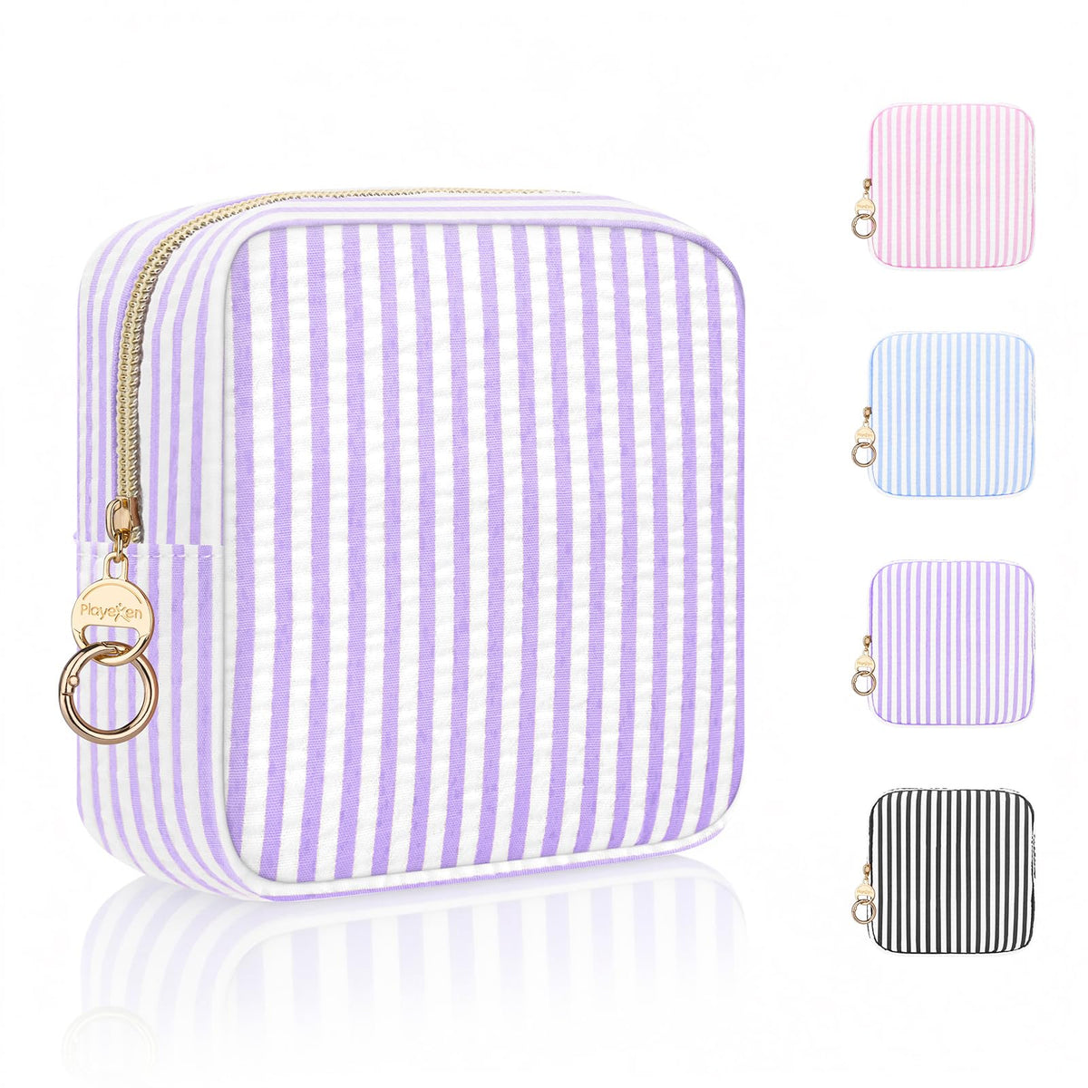 Stripes Period Bag, Small Period Pouches for Teen Girls, Quilted Sanitary Napkin Storage Bag, Compact Discreet Pad and Tampon Holder for Purse (Large Stripes-Purple)