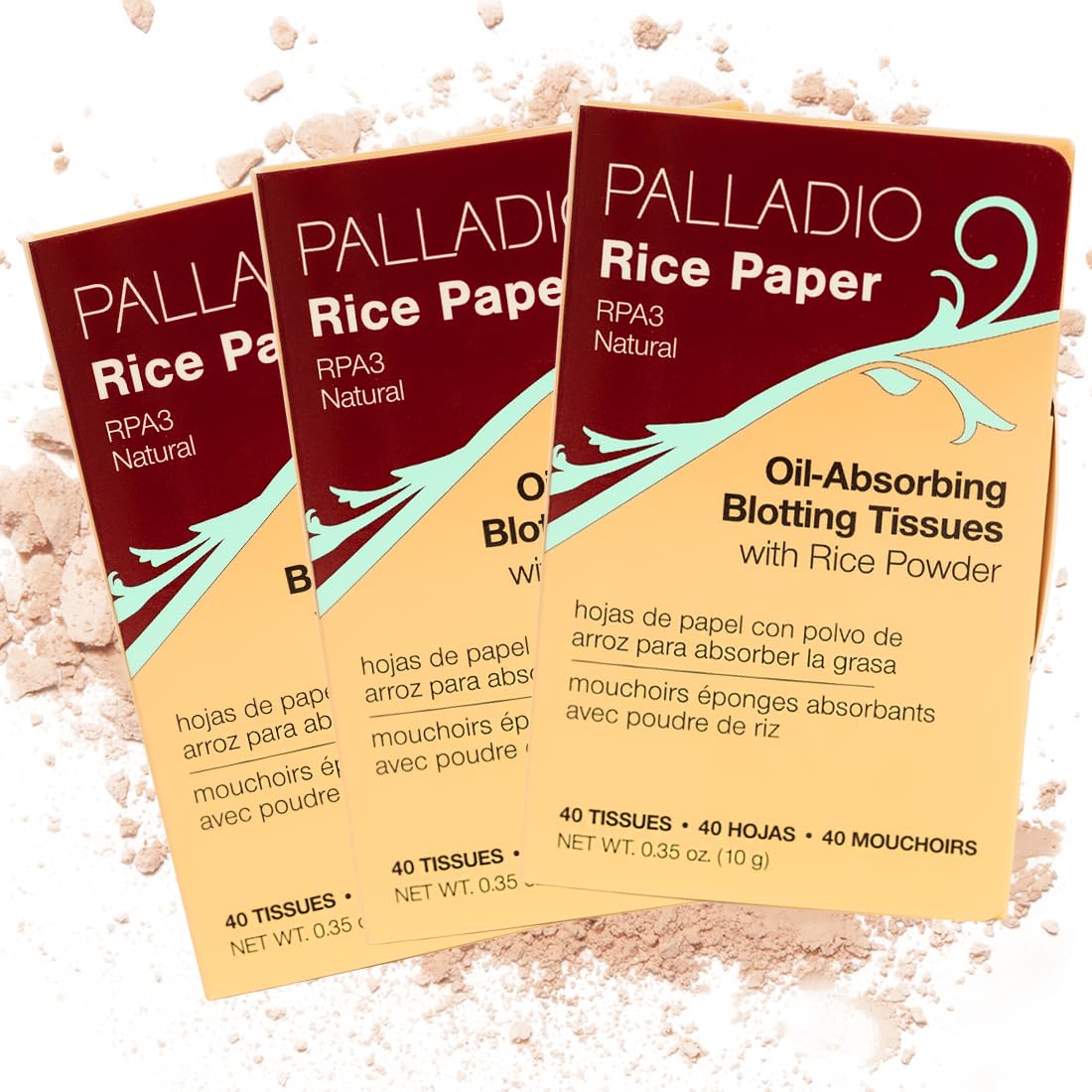 Palladio Rice Paper Facial Tissues for Oily Skin, Face Blotting Sheets Made from Natural Rice, Oil Absorbing Paper with Rice Powder, 2 Sided, Instant Results, Translucent, 40 Count, Pack of 1
