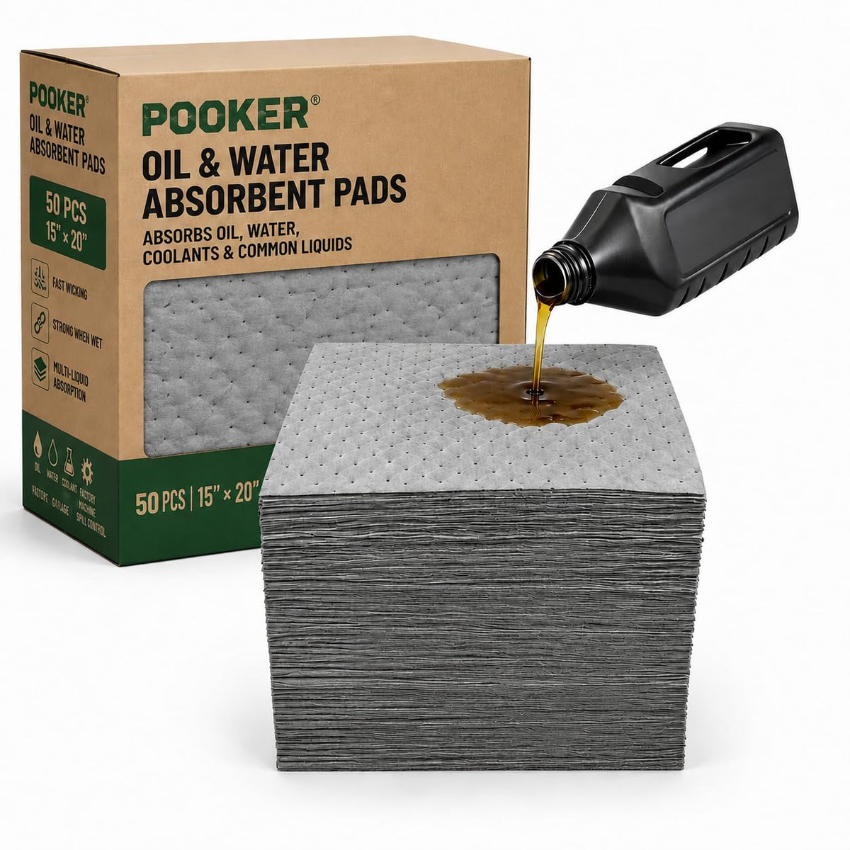 Heavy Duty 15" x 20" Oil Absorbent Pads 50 Pack, Absorbent Pads