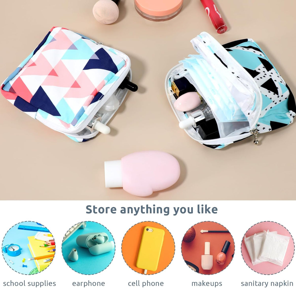 KALIONE 2 Packs Period Bags for Teen Girls, Pad Bag for Period, Period Pouch, Sanitary Pad Storage Bag Pad Bag, Menstrual Pad Storage Pouch with Zipper, Women Period Bags