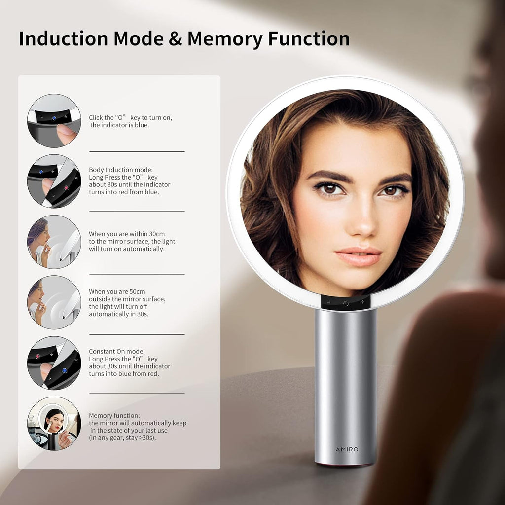 AMIRO 9"LED Makeup Mirror with 10X Magnification,3Colors&6 Brightness,White