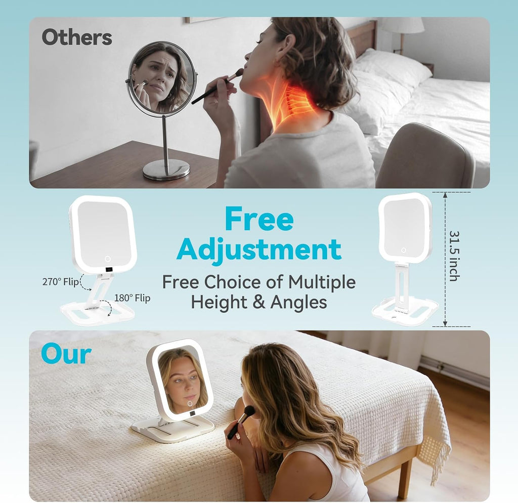 Travel Makeup Mirror with Lights 10X Magnifying Mirror with Battery Display