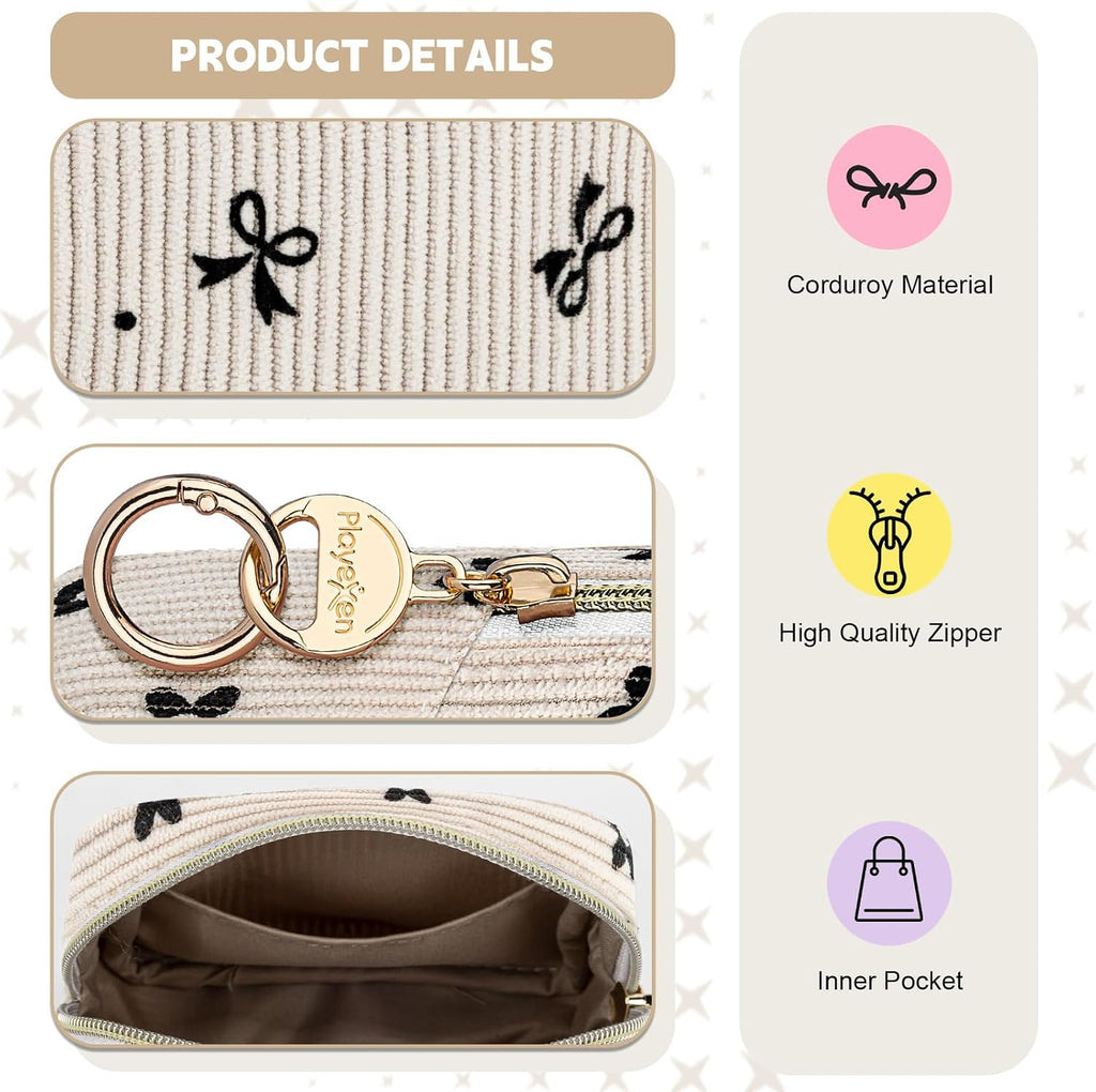 Period Bag for Teen Girls, Corduroy Sanitary Napkin Pouch, S-Beige