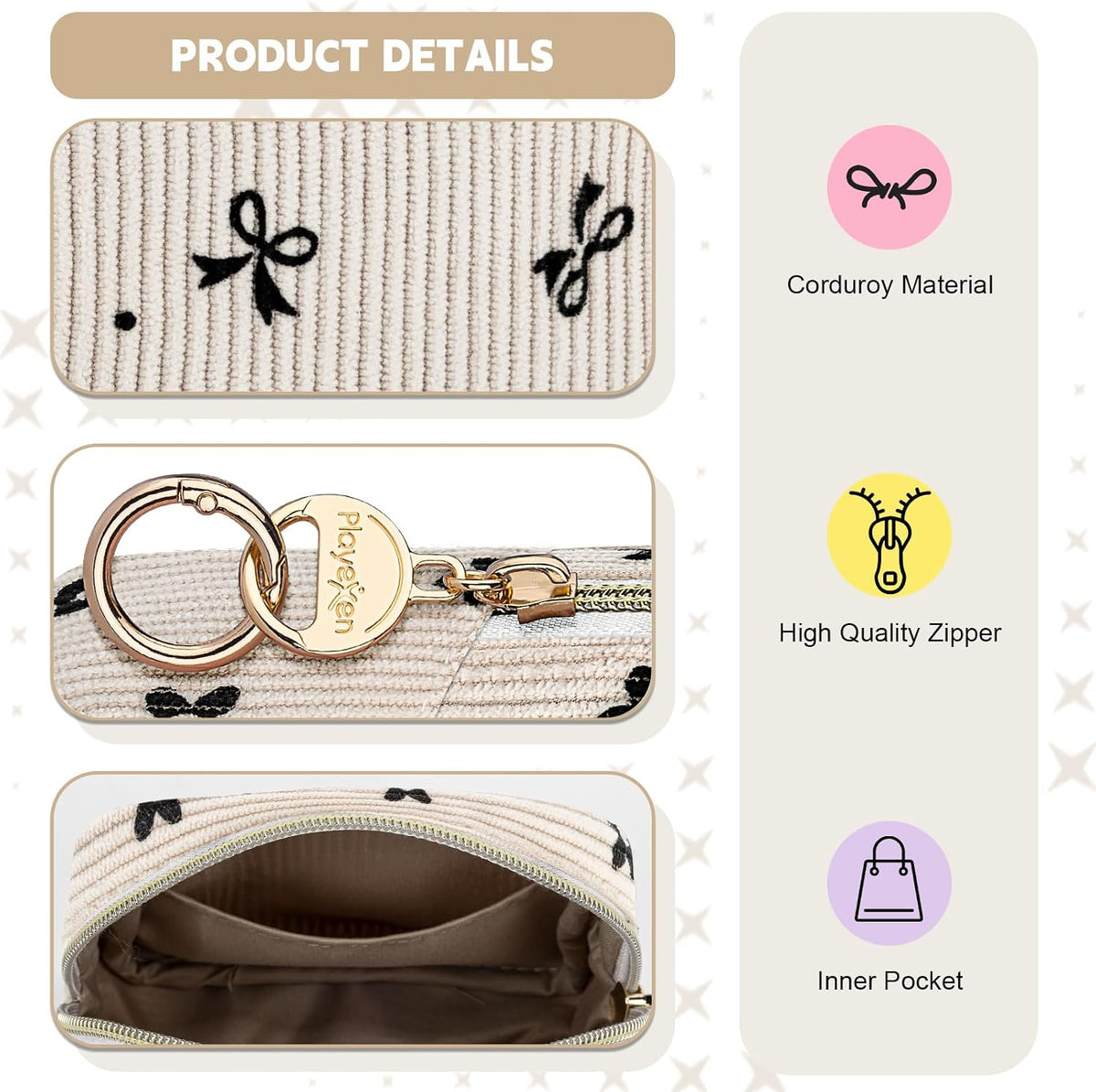 Period Bag for Teen Girls, Corduroy Sanitary Napkin Pouch, S-Beige