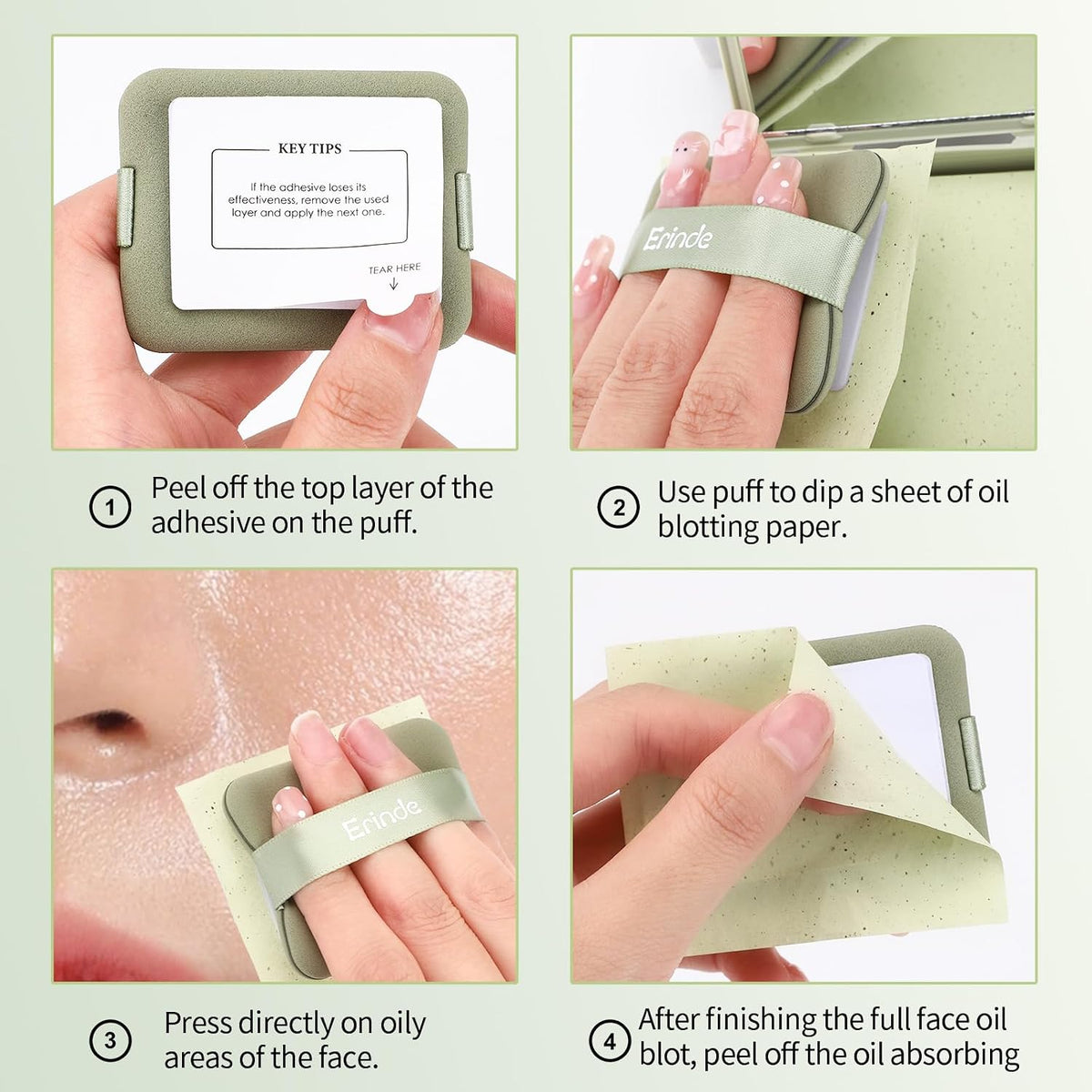 Erinde Oil Blotting Sheets for Face with Mirror and Puff, 300 Sheets Oil Blotting Paper for Oily Skin, Face Oil Absorbing Sheet, Natural Oil Control Film, Absorb Excess Oil, Makeup Friendly