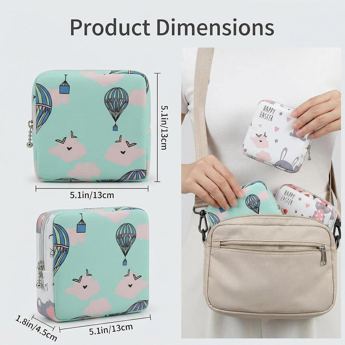 3Pcs Sanitary Pad Pouch, Sanitary Napkin Bag Pads for Women Pads Bags