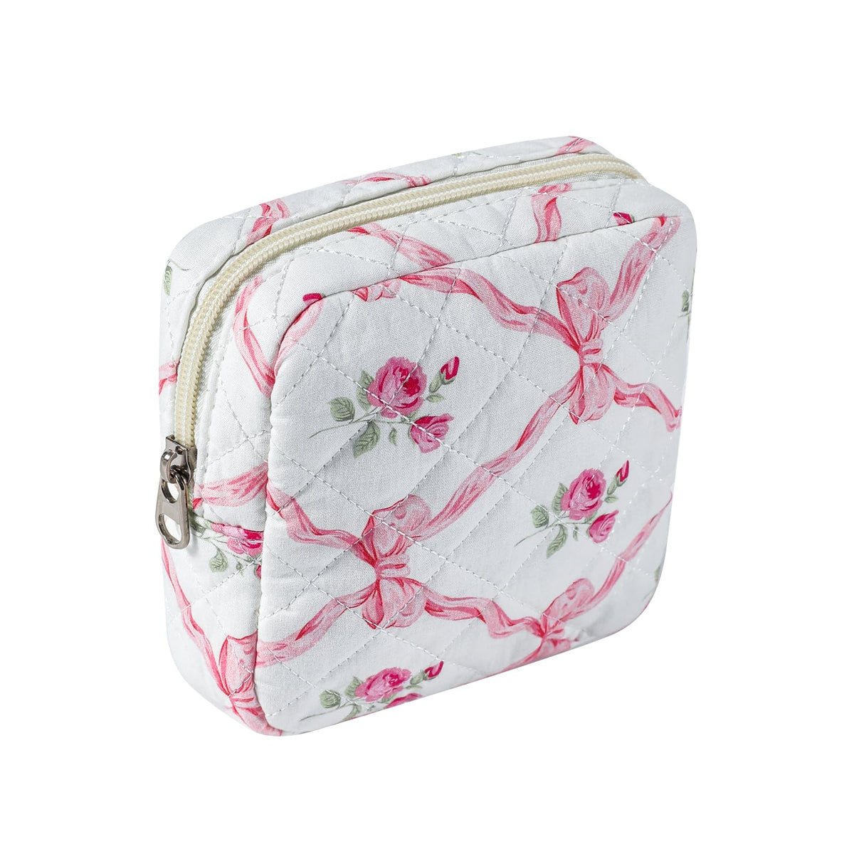 uekeboag Small Quilted Cotton Makeup Bag for Purse（01White Bear）