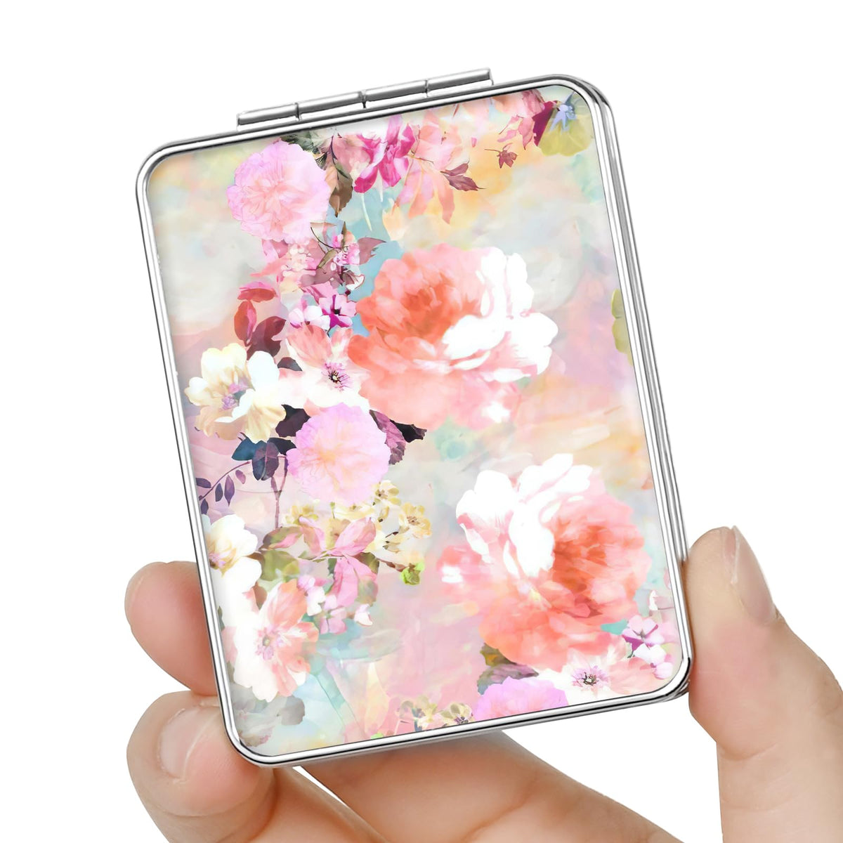 Pocket Mirror, Small Travel Mirror with Magnification, Portable Double-Sided Magnifying Cosmetic Mirror for Daily (Pink Marble)
