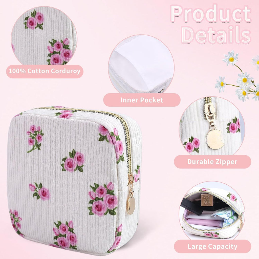 2-Pack Period Bag for Women Girls, Portable Corduroy Sanitary Napkin Storage Bag Period Pouch Small Discreet Menstrual Pouch, Sanitary Pads Bag Period Kits Tampons Holder for First Period