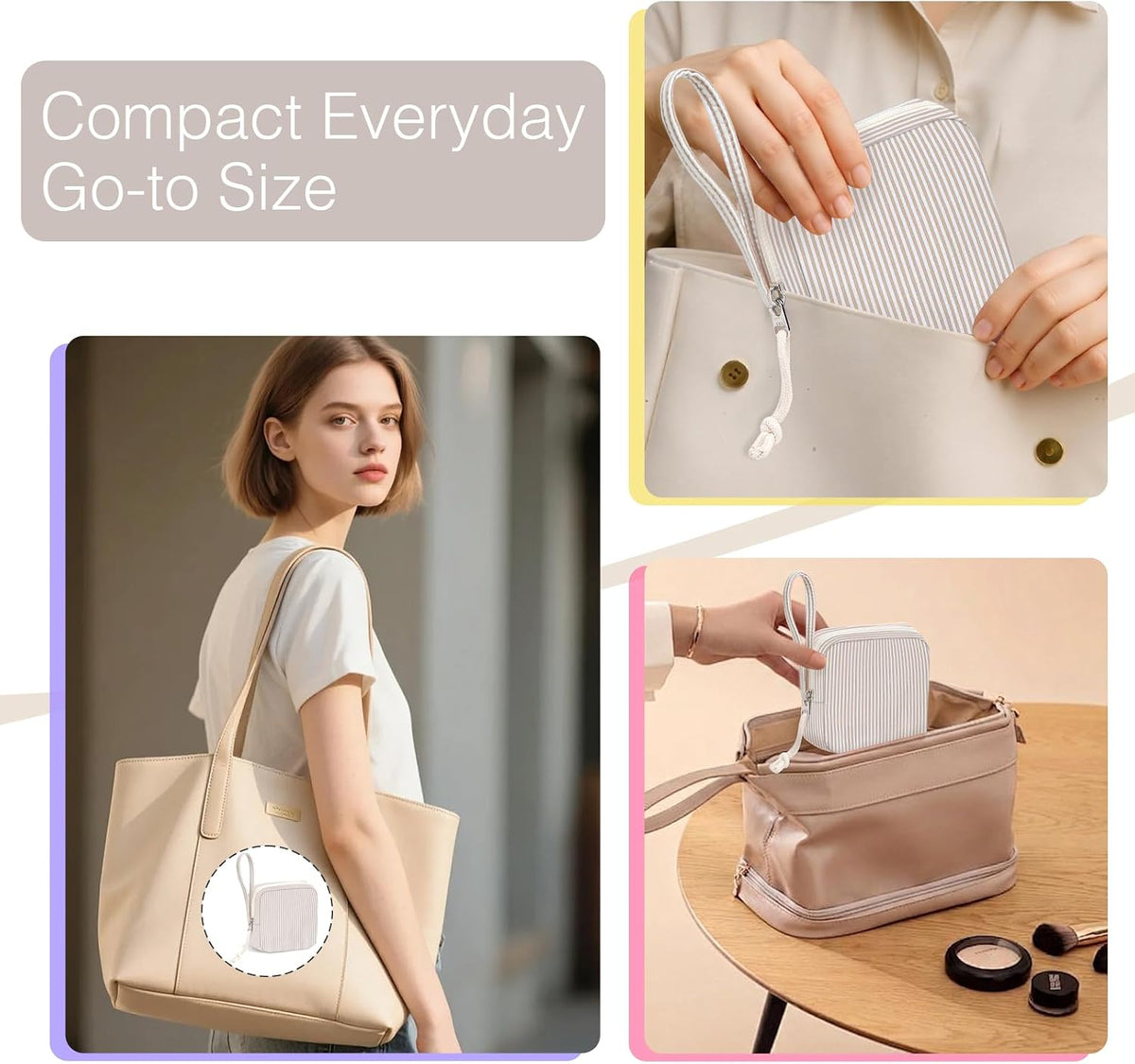 Corduroy Period Pouch for Women, Cute Sanitary Pad Pouch with Zipper, Portable Tampon Holder for Purse, Sanitary Napkin Storage Bag for Travel (Stripes Brown White)