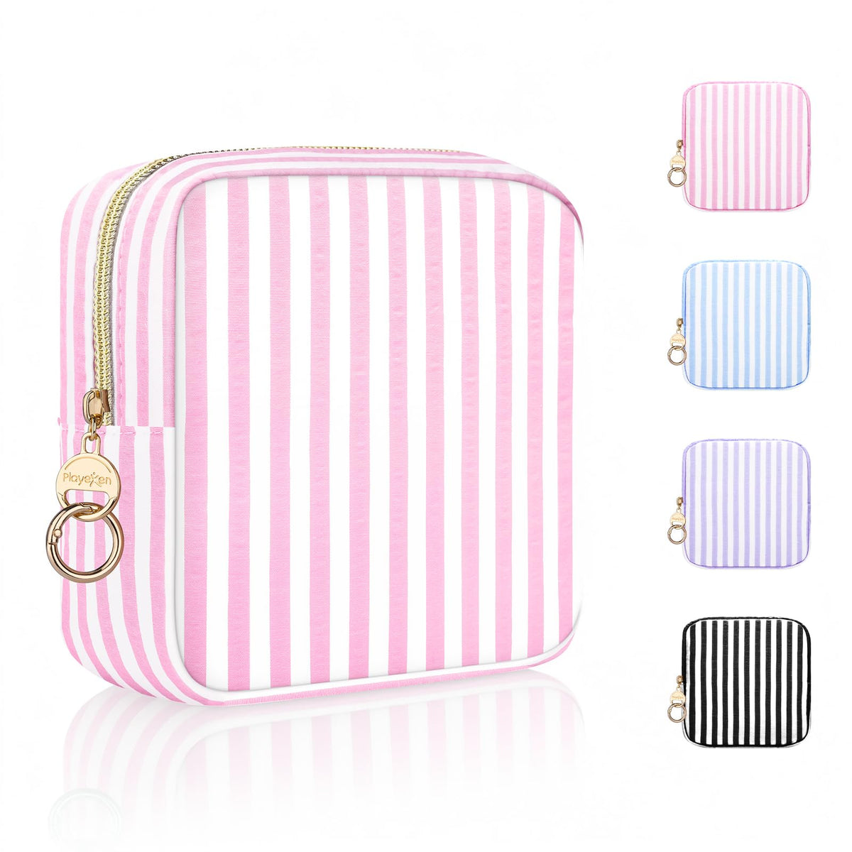 Stripes Period Bag, Small Period Pouches for Teen Girls, Quilted Sanitary Napkin Storage Bag, Compact Discreet Pad and Tampon Holder for Purse (Large Stripes-Purple)