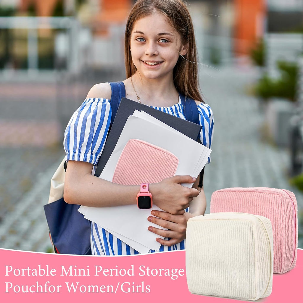 JIEYAO 2Pcs Corduroy Sanitary Napkin Storage Bag, Portable Period Bag for Women, Cute Period Pouch Soft Menstrual Cup Pouch Menstruation First Pad Bag Tampon Holder