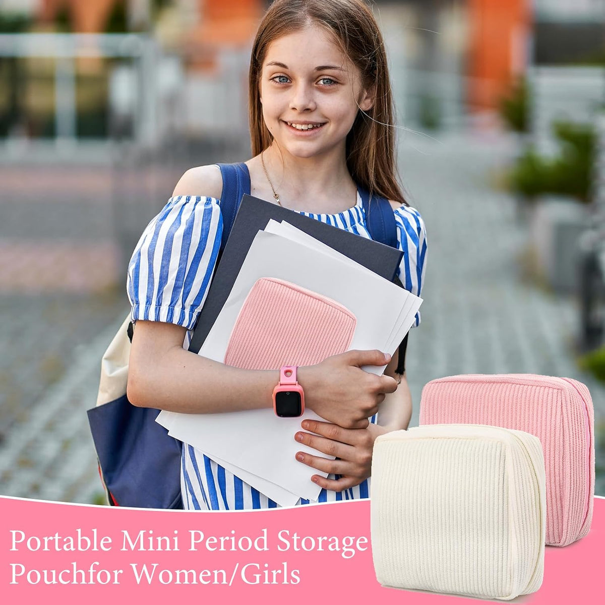 JIEYAO 2Pcs Corduroy Sanitary Napkin Storage Bag, Portable Period Bag for Women, Cute Period Pouch Soft Menstrual Cup Pouch Menstruation First Pad Bag Tampon Holder