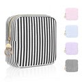 Stripes Period Bag, Small Period Pouches for Teen Girls, Quilted Sanitary Napkin Storage Bag, Compact Discreet Pad and Tampon Holder for Purse (Large Stripes-Purple)