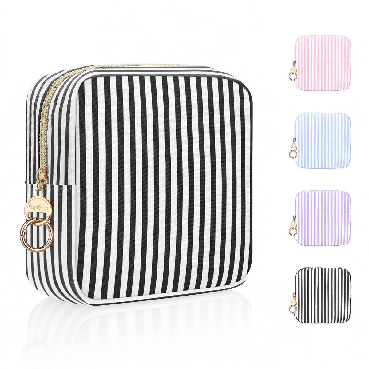 Stripes Period Bag, Small Period Pouches for Teen Girls, Quilted Sanitary Napkin Storage Bag, Compact Discreet Pad and Tampon Holder for Purse (Large Stripes-Purple)
