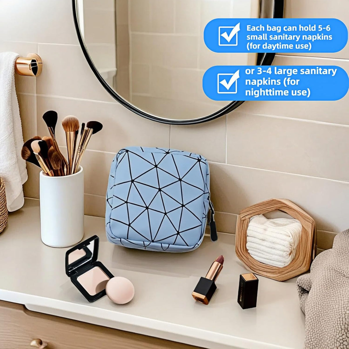 Sanitary Napkin Storage Bag Menstrual Cup Pouch Period Bag for Teen Girls Portable Menstrual Pad Sanitary Napkin Storage Tampons Holder for Purse (Blue M)