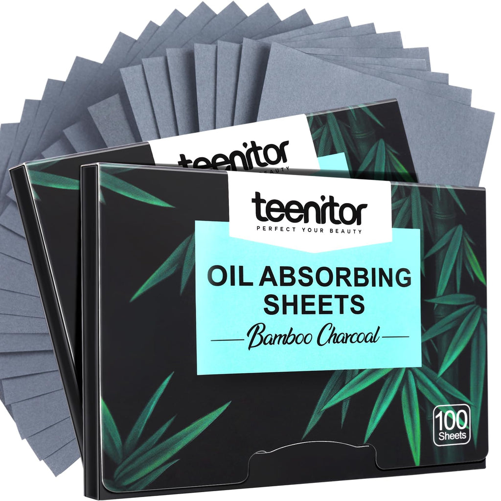 Teenitor 400 Counts Oil Blotting Papers for Face, Bamboo Charcoal Oil Absorbing Sheets for Oily Skin, Oil Blotting Sheets for Face, Oil Absorbent Pads Blotter Paper, Oil Face Wipes Large 10cmx7cm
