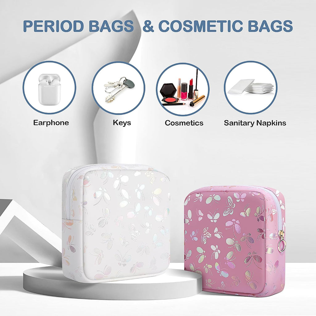 Likesing Period Bag Pouch, Leather Tampon Holder for Purse-Butterfly Pink