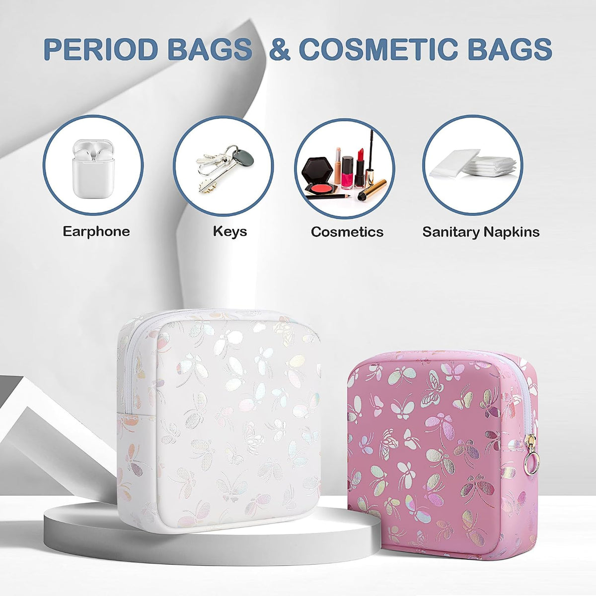 Likesing Period Bag Pouch, Leather Tampon Holder for Purse-Butterfly Pink