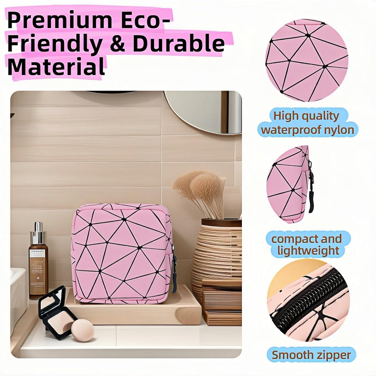 Sanitary Napkin Storage Bag Menstrual Cup Pouch Period Bag for Teen Girls Portable Menstrual Pad Sanitary Napkin Storage Tampons Holder for Purse (Pink M)