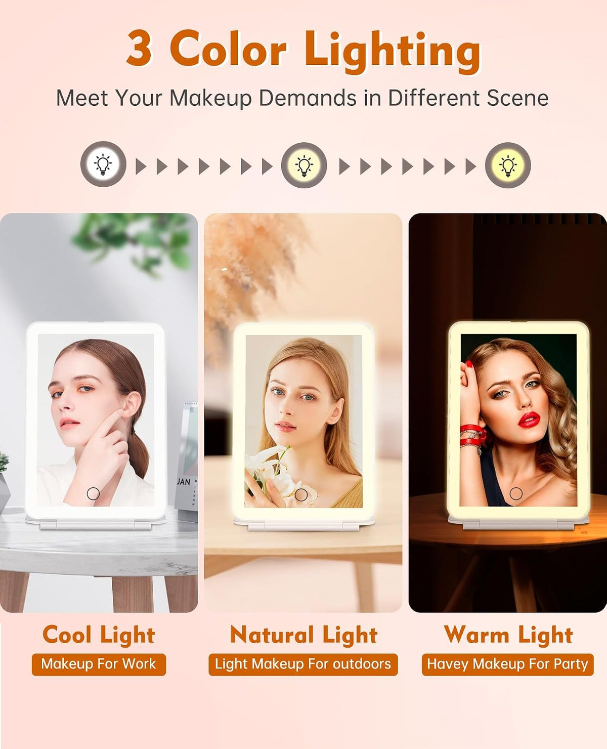 FUNTOUCH Rechargeable Travel Makeup Mirror with Lights 10X Magnifying