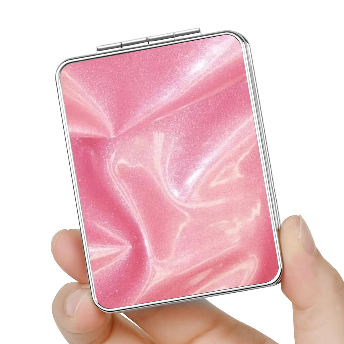 Pocket Mirror, Small Travel Mirror with Magnification, Portable Double-Sided Magnifying Cosmetic Mirror for Daily (Pink Marble)