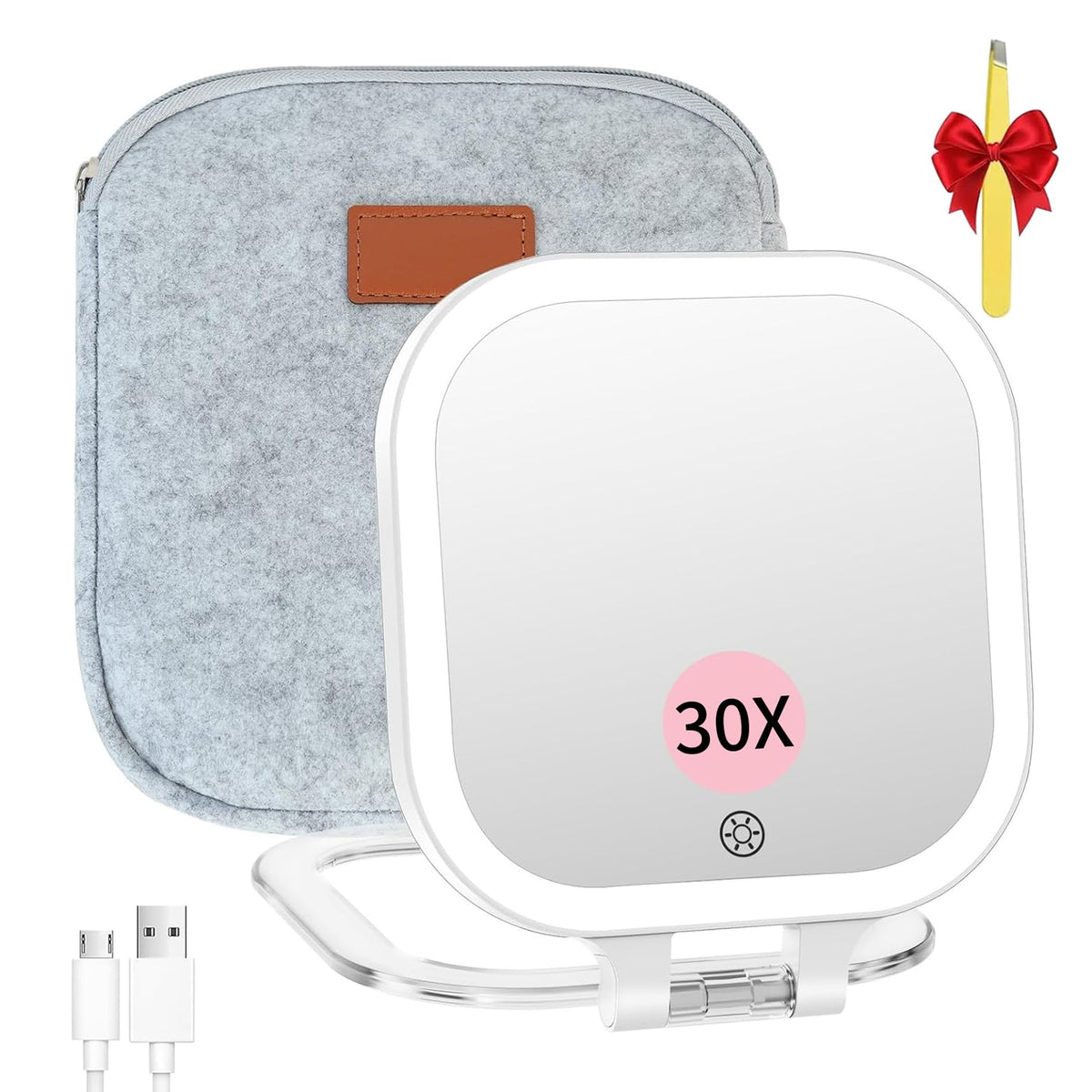FASCINATE 7" Rechargeable Travel Makeup Mirror 30X Magnification (White)
