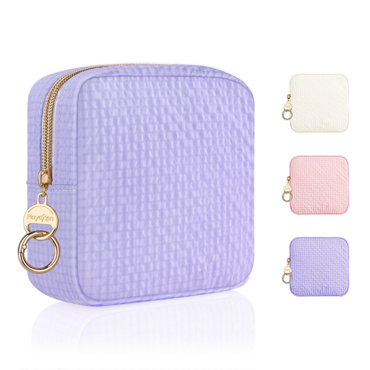 Stripes Period Bag, Small Period Pouches for Teen Girls, Quilted Sanitary Napkin Storage Bag, Compact Discreet Pad and Tampon Holder for Purse (Large Stripes-Purple)