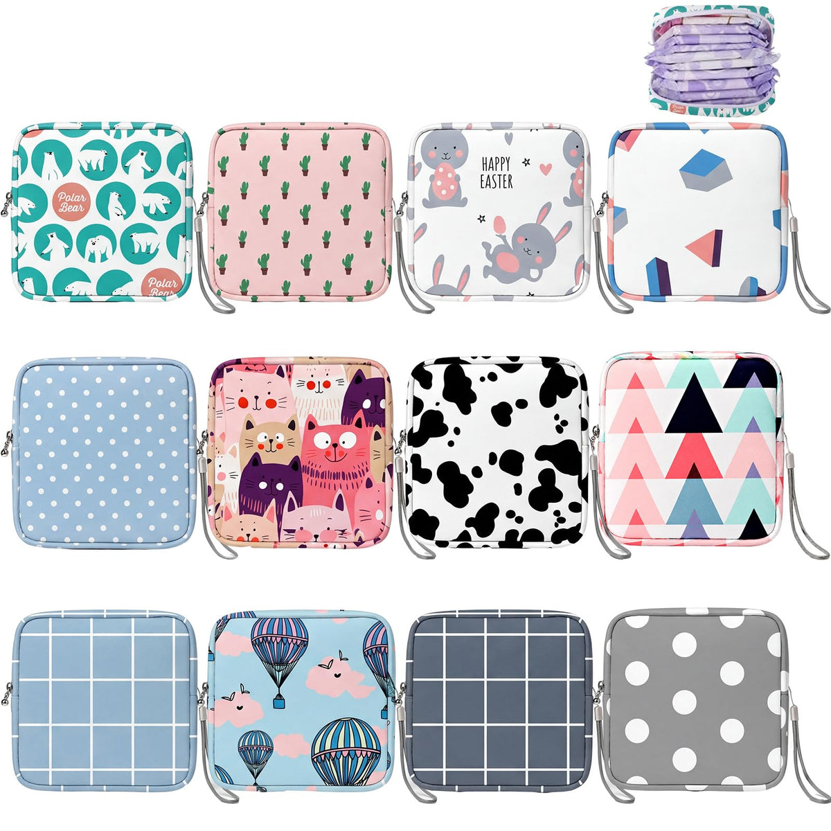 Paterr 12 Pcs Sanitary Napkin Storage Bag Set Portable Period Pouch with Lanyard for Menstrual Pad Bags Back to School First Period Gift for Teen Girls(Chic Style)