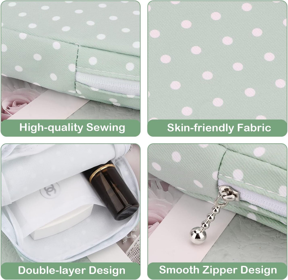 Sanitary Pad Storage Bag Portable Period Bag for Teen Pads/Sanitary Napkins/Small Tampons, Sanitary Napkin Storage Bag First Period Gifts for Teen Girls (Green Dot)