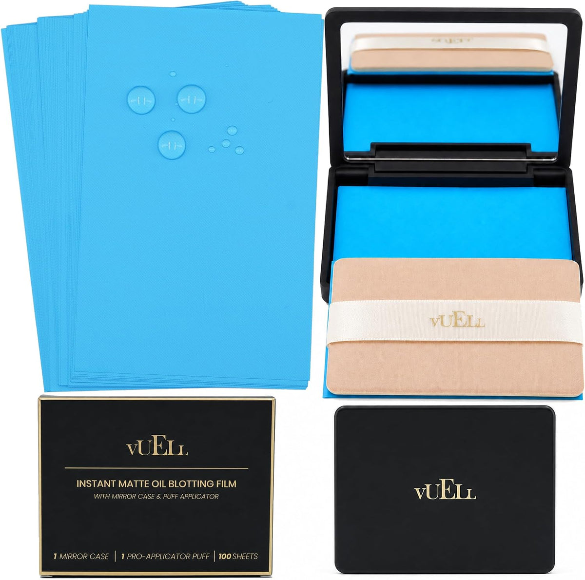 Oil Absorbing Sheets for Face, Non-Drying Feel, Mirror Compact & Puff